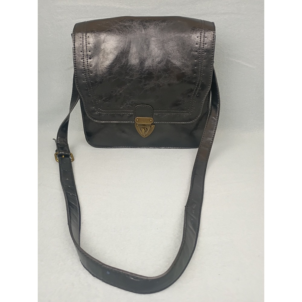Mossimo Supply Co Dark Brown Faux Leather Crossbody Bag Brass Turn Lock Bag